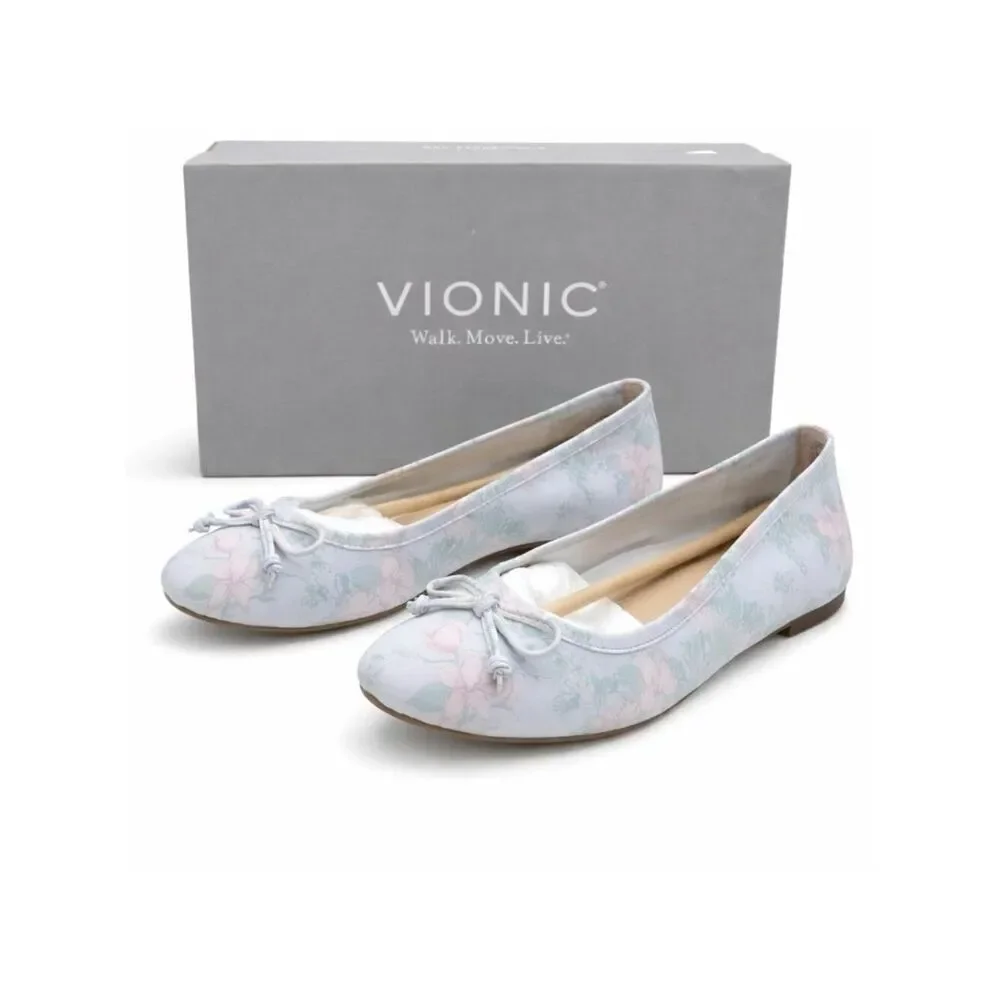 Vionic Callisto Supportive Leather Ballet Flat Womens 6 Arctic Botanical Floral